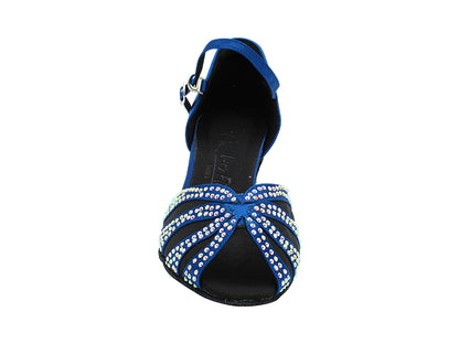 SERA3850CC 114 Dark Blue Satin_Black Mesh_Rhinestone_F_H with 1.5&quot; Heel (NTD) in the photo