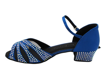 SERA3850CC 114 Dark Blue Satin_Black Mesh_Rhinestone_F_H with 1.5&quot; Heel (NTD) in the photo