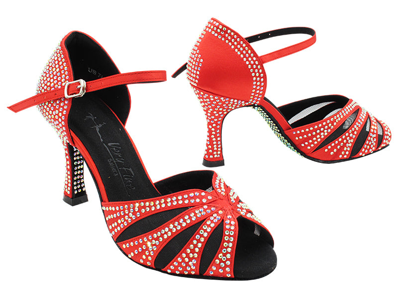 SERA3850CC Red Satin &amp; Black Mesh with 3&quot; Flare Heel (5059) in the photo