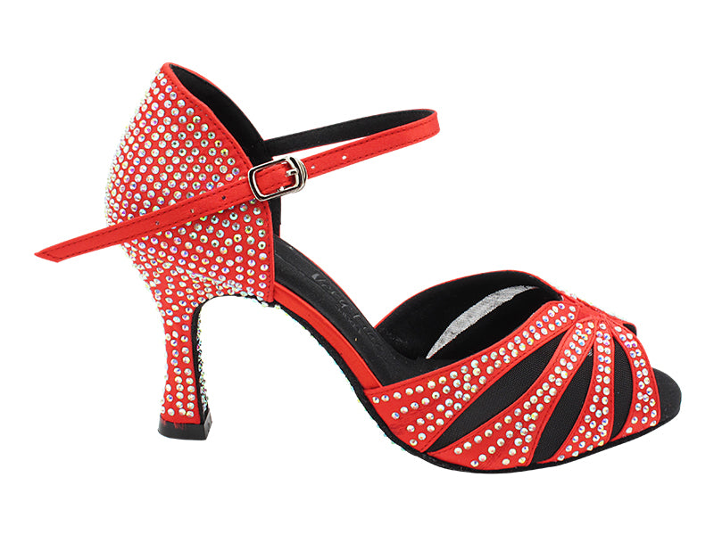 SERA3850CC Red Satin &amp; Black Mesh with 3&quot; Flare Heel (5059) in the photo