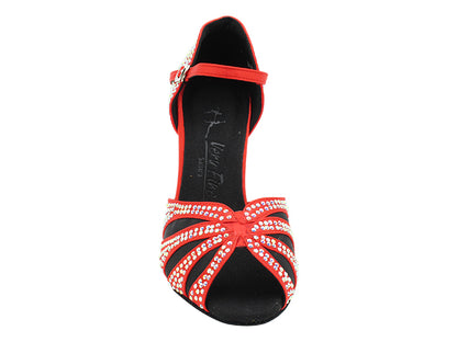 SERA3850CC Red Satin &amp; Black Mesh with 3&quot; Flare Heel (5059) in the photo