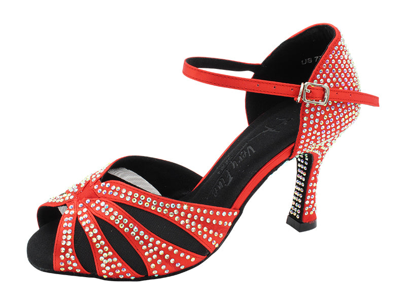 SERA3850CC Red Satin &amp; Black Mesh with 3&quot; Flare Heel (5059) in the photo