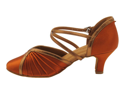 SERA3910X Copper Tan Satin &amp; Dark Tan Copper Gold Trim with 2.5" low heel (2040) in the photo