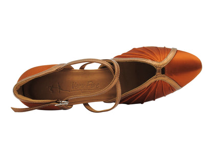 SERA3910X Copper Tan Satin &amp; Dark Tan Copper Gold Trim with 2.5" low heel (2040) in the photo