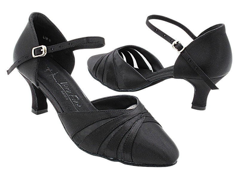 SERA3980 Black Satin &amp; Black Mesh with 2.5&quot; Heel (2040) in the photo