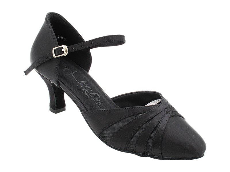 SERA3980 Black Satin &amp; Black Mesh with 2.5&quot; Heel (2040) in the photo