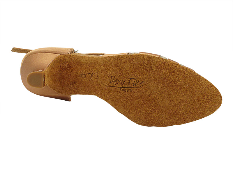 SERA3980 Tan Satin &amp; Flesh Mesh with 2.5" Heel (2040) in the photo