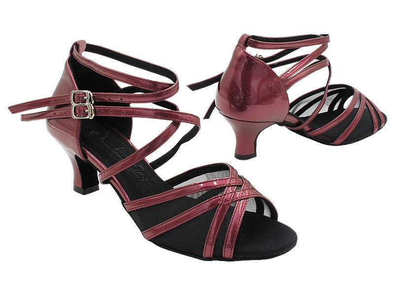 SERA5008 223 Pearl Dark Red Patent &amp; Black Mesh with 2&quot; Slim Heel (MTXZ) in the photo
