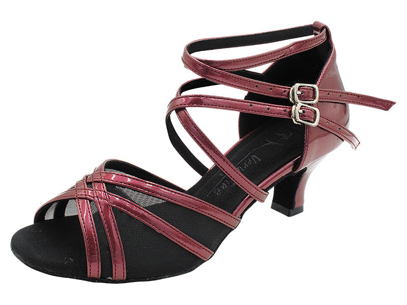 SERA5008 223 Pearl Dark Red Patent &amp; Black Mesh with 2&quot; Slim Heel (MTXZ) in the photo