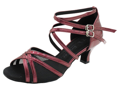 SERA5008 223 Pearl Dark Red Patent &amp; Black Mesh with 2&quot; Slim Heel (MTXZ) in the photo