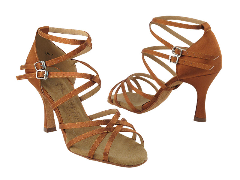 SERA5008 Dark Tan Satin with 3" flare heel (5059) in the photo