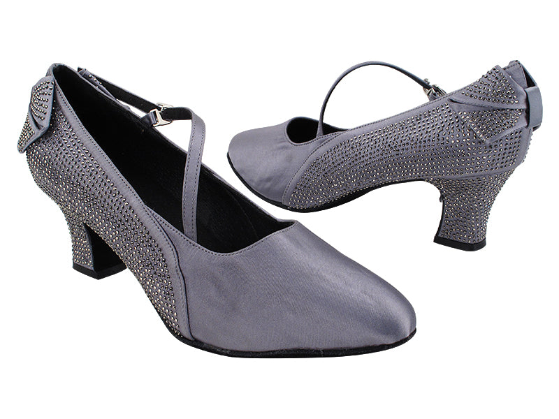 SERA5512 180 Grey Satin_S9138 Strap_Inside Bukles with 2.2&quot; Thick Cuban Heel (318) in the photo