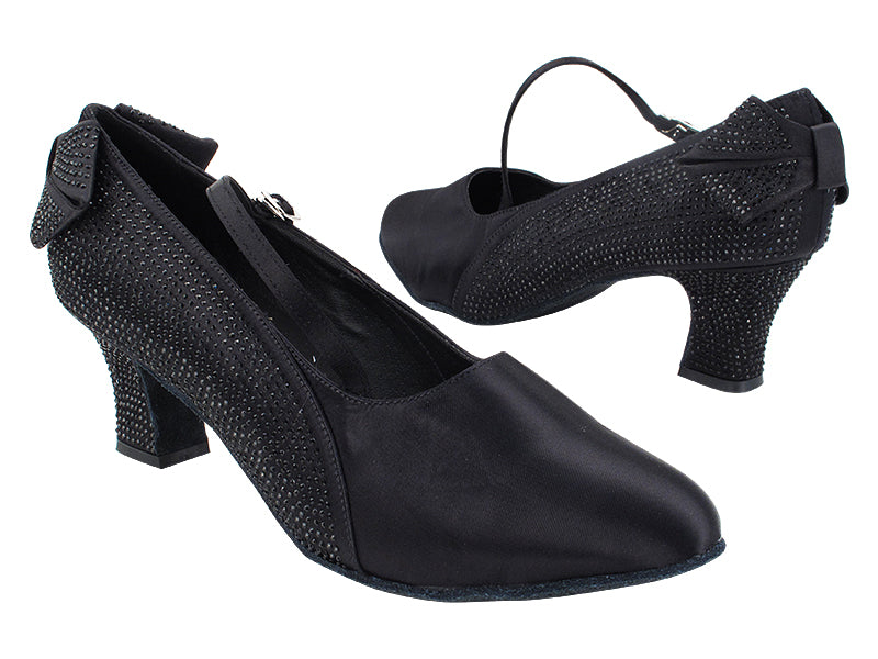 SERA5512 Black Satin_S9138 Strap_Inside Bukles with 2.2&quot; Thick Cuban Heel (318) in the photo