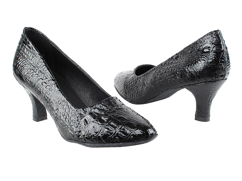 SERA5513 Black Croc with 2.5&quot; low heel in the photo