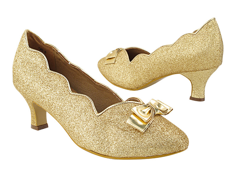 SERA5515 184 Light Gold Stardust_Gold PU Trim_Bow with 2&quot; Slim  Heel (MTXZ) in the photo