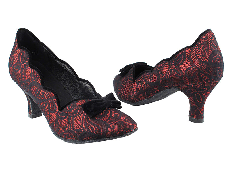 SERA5515 Red &amp; Black Lace with 2.5&quot; low heel in the photo