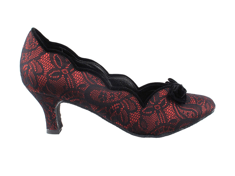 SERA5515 Red &amp; Black Lace with 2.5&quot; low heel in the photo