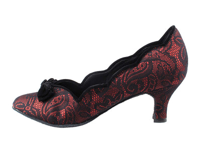 SERA5515 Red &amp; Black Lace with 2.5&quot; low heel in the photo