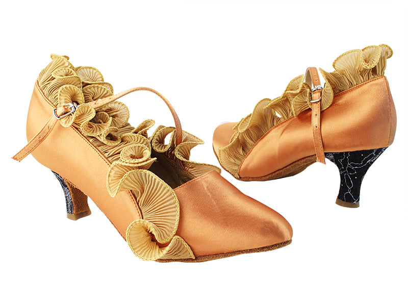 SERA5517 153 Tan Satin_5 Lace Black Silver Scale Heel_S9138 Strap with 2.5&quot; low heel in the photo