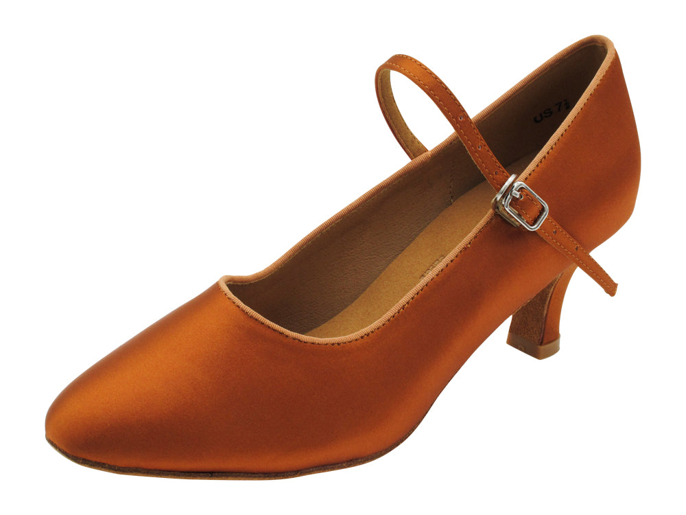 SERA5522 Copper Tan Satin with 2.5" low heel in the photo