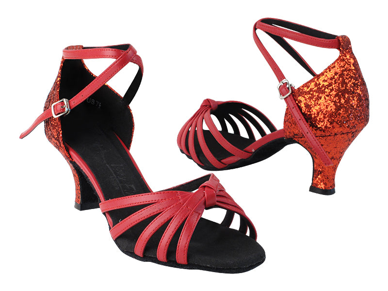 SERA6005 217 Red Nanofiber Faux Leather_F_BS_37 Red Sparkle_B_H with 2.5&quot; Heel in the photo