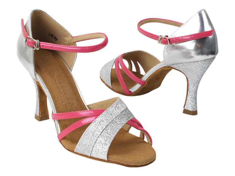 SERA6030 10 Silver Stardust_H_61 Silver PU_B_224 Pearl Fuchsia Patent_S with 5059_3&quot; Flare Heel in the photo