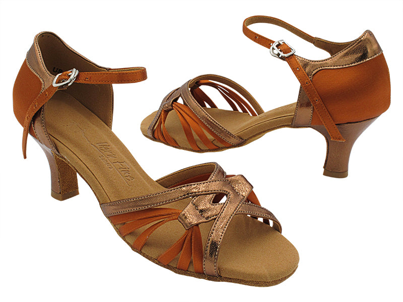 SERA6719 Copper Tan Satin &amp; Dark Tan Copper Trim with 2.5&quot; Heel (2040) in the photo