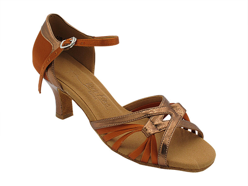 SERA6719 Copper Tan Satin &amp; Dark Tan Copper Trim with 2.5&quot; Heel (2040) in the photo