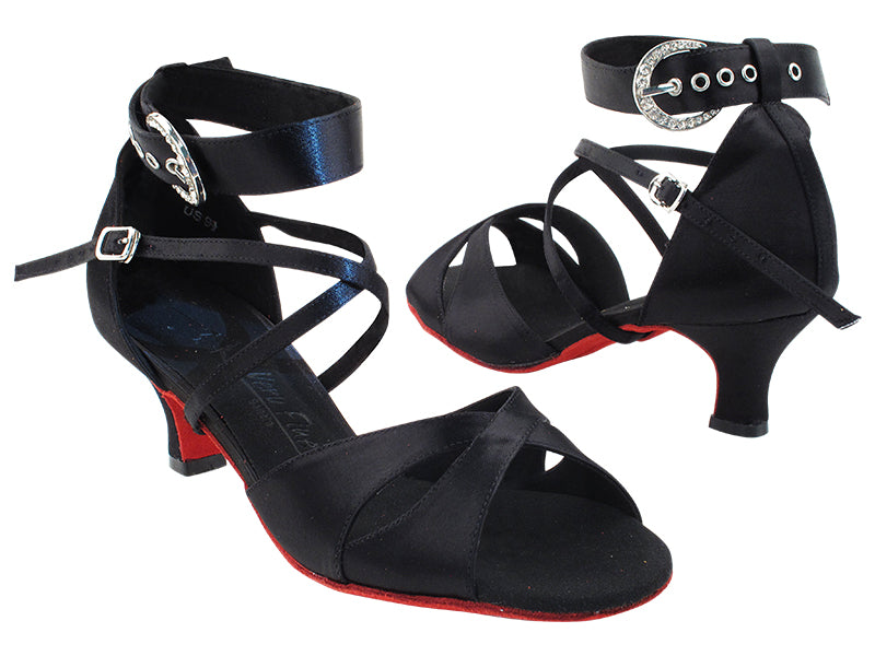 SERA7002 Black Satin_Red Suede Sole with 2.5" Heel (2040) in the photo
