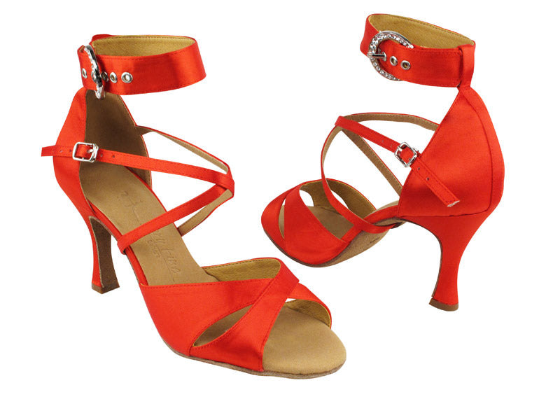 SERA7002 Red Satin with 3&quot; heel in the photo