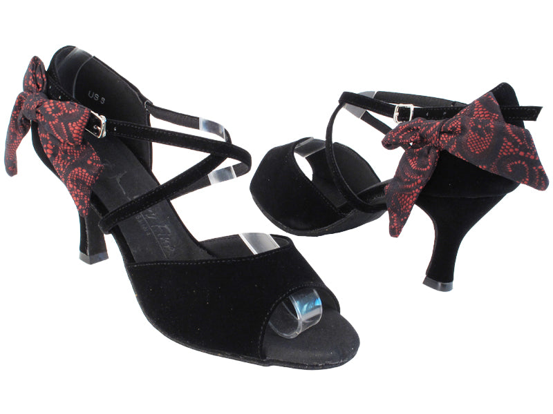 SERA7010 254 Black Velvet_257 Red Black Lace Bow_X-Strap Arch