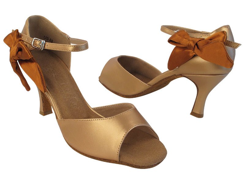 SERA7010 287 Copper Nude PU_301 Copper Tan Satin Bow with 2.75&quot; Heel in the photo