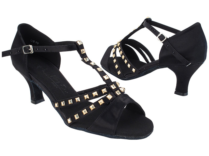 SERA7012 Black Satin_Gold with 2.5&quot; Heel (2040) in the photo