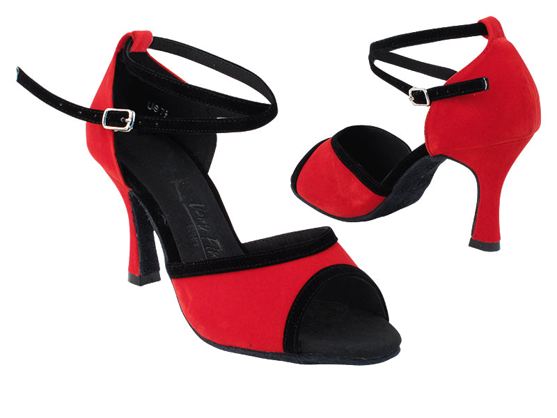 SERA7013C 251 Red Velvet_254 Black Velvet_T_S_X-Strap Ankle with loop with (5059) 3" Flare Heel in the photo