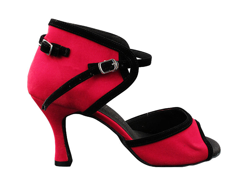 SERA7013B Red Velvet &amp; Black Velvet Trim &amp; Black Sole (No Ruffle) with 3&quot; Flare Heel (5059) in the photo