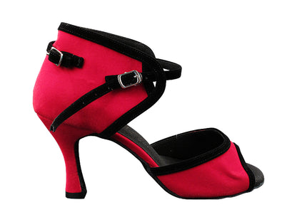 SERA7013B Red Velvet &amp; Black Velvet Trim &amp; Black Sole (No Ruffle) with 3&quot; Flare Heel (5059) in the photo