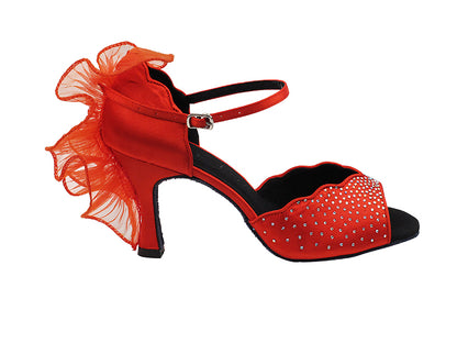 SERA7014 Red Satin with 3&quot; heel in the photo