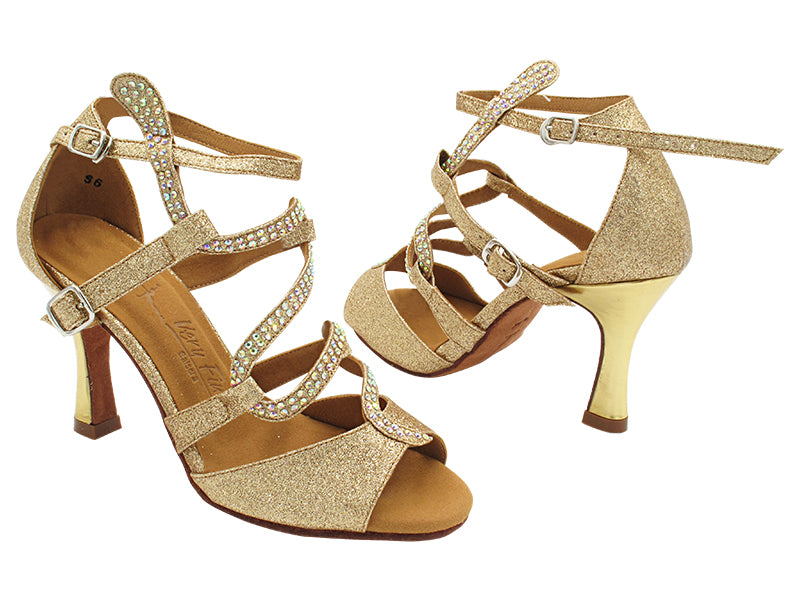 SERA7017 08 Rose Gold Stardust &amp; Gold Leather Heel with 3&quot; Flare Heel (5059) in the photo