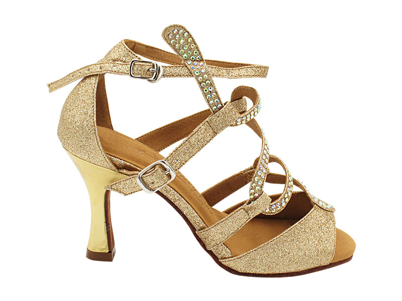 SERA7017 08 Rose Gold Stardust &amp; Gold Leather Heel with 3&quot; Flare Heel (5059) in the photo