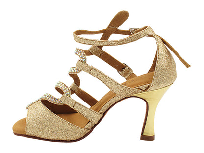 SERA7017 08 Rose Gold Stardust &amp; Gold Leather Heel with 3&quot; Flare Heel (5059) in the photo