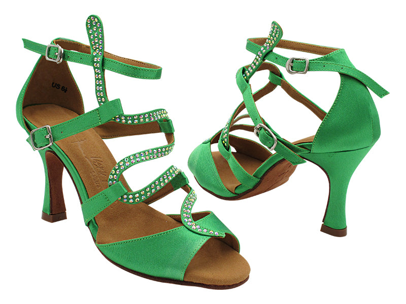 SERA7017 138 Green Satin with 3&quot; Flare Heel (5059) in the photo