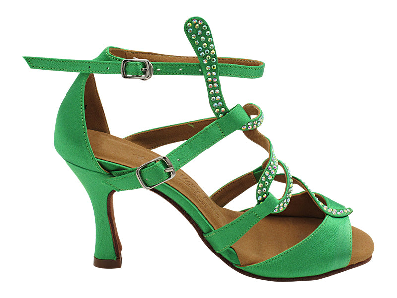 SERA7017 138 Green Satin with 3&quot; Flare Heel (5059) in the photo