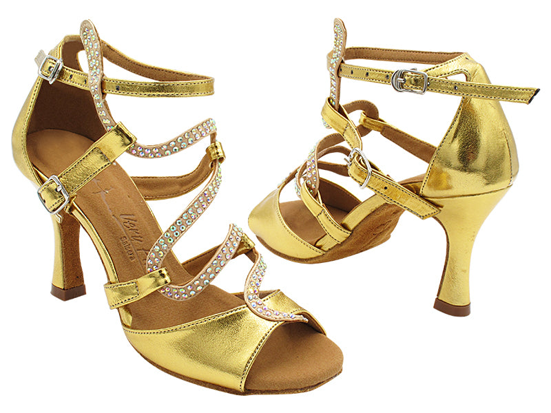 SERA7017 Shiny Gold Leather with 3&quot; Flare Heel (5059) in the photo