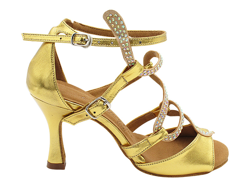 SERA7017 Shiny Gold Leather with 3&quot; Flare Heel (5059) in the photo