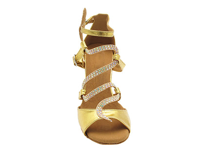 SERA7017 Shiny Gold Leather with 3&quot; Flare Heel (5059) in the photo