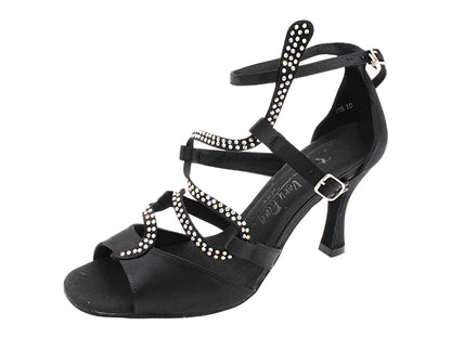 SERA7017 Black Satin with 3&quot; Flare Heel (5059) in the photo