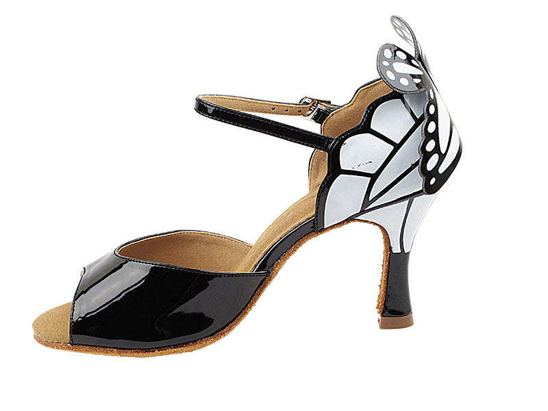 SERA7027 Black &amp; White Butterfly with 3&quot; Flare Heel (5059) in the photo