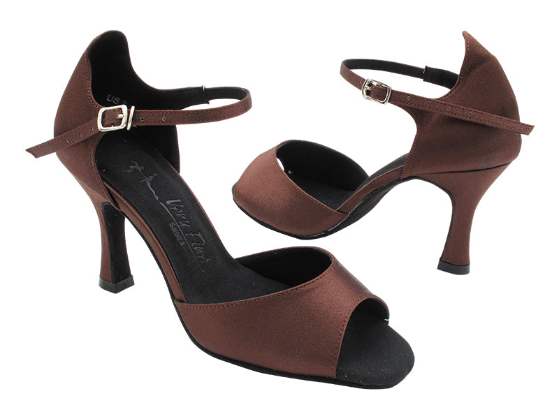 SERA7028 082 Dark Coffee Satin with 3&quot; Flare Heel (5059) in the photo