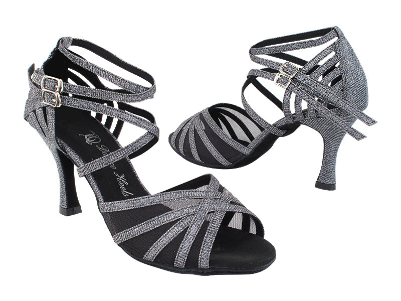 SERA7032 285 Black Glitter Satin_Double X-Straps_Black Mesh with  3&quot; Heel (5059) in the photo