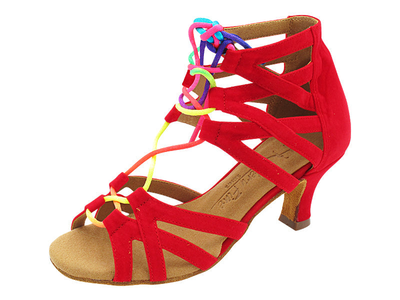 SERA7038 Red Velvet &amp; Rainbow Shoe Laces with 2.5&quot; Low Heel (2040) in the photo